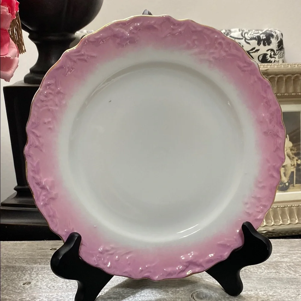 Antique Pink Embossed Rim 8” Porcelain Lustreware Plate - Elegant Home Dining! - Picture 1 of 3